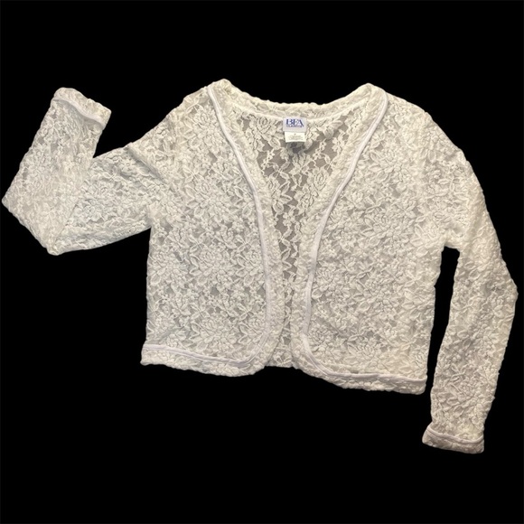 Elegant White floral lace front cardigan Vintage BFA classics size Medium - Picture 1 of 8